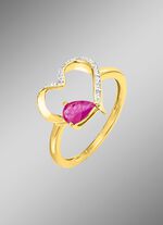 Damesring met echte robijn in de hartvormige ringkop 