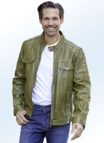 Korte leren jas met sierstiksel 