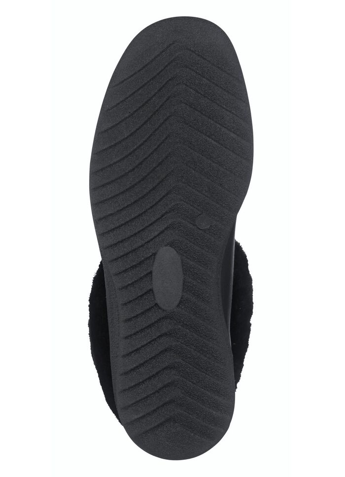 Enkellaarsjes met een pluizige kraag van lamsleer ZWART