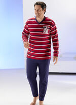 Pyjama met V-hals en garengeverfd gestreept dessin 