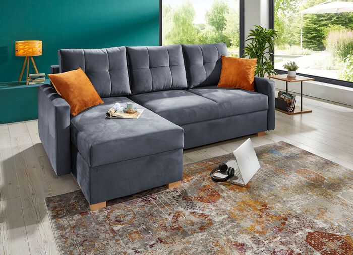 Gestoffeerde zithoek met slaapfunctie ANTRACIET