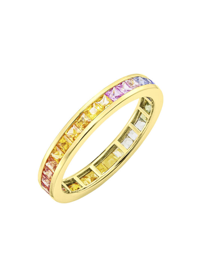 Hoogwaardige memoirring met echte saffieren in veelkleurig 