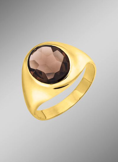 Gouden herenring met rookkwarts 