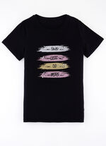 Shirt met effectieve glitterprint in 2 kleuren ZWART