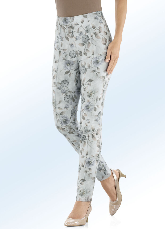 Broek met harmonieus bloemendessin BLAUW-ZANDGRIJS