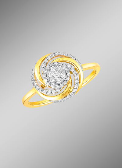 Interessante damesring met 7 briljant geslepen diamanten en 49 diamanten 