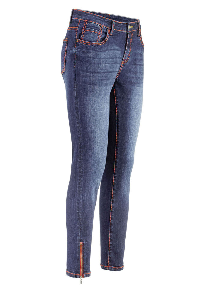 Jeans met terrakleurige contrasterende stiksels JEANS BLAUW