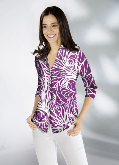 Shirtblouse met opstaande kraag 
