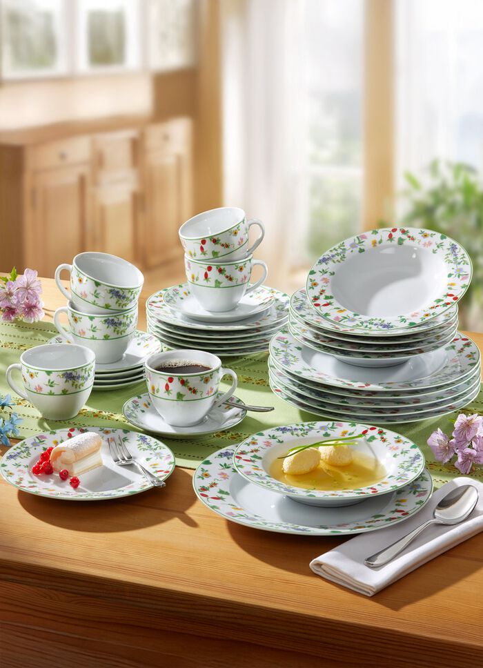 Millefiori porseleinen servies gemaakt van hoogwaardig wit porselein 