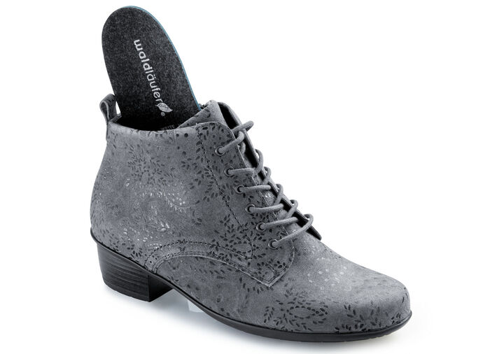 Waldläufer veterlaarzen met bloemenreliëf GRIJS