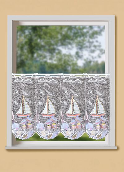 Maritiem kort gordijn met Plauen-borduurwerk 