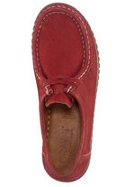 Mocassin-veterschoenen van rundnubuckleer ROOD