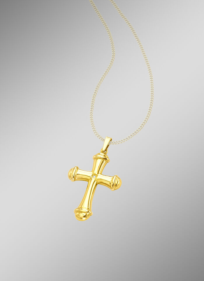 Mooi bewerkte kruishanger met diamant 
