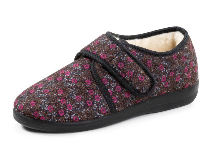 Warme damespantoffels, breedte H, met klittenbandsluiting 