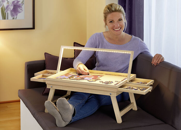 LED-puzzeltafel met lades en uitklapbare poten 