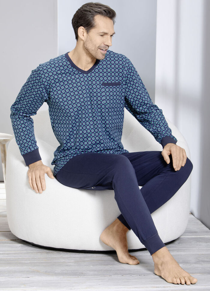 Pyjama, met V-hals en ribboorden 