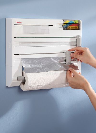 Leifheit wandrolhouder met plakbanddispenser en doos voor kleine onderdelen 