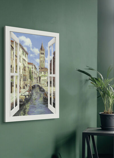 Hoogwaardig canvas schilderij Venetië – met wit venster 