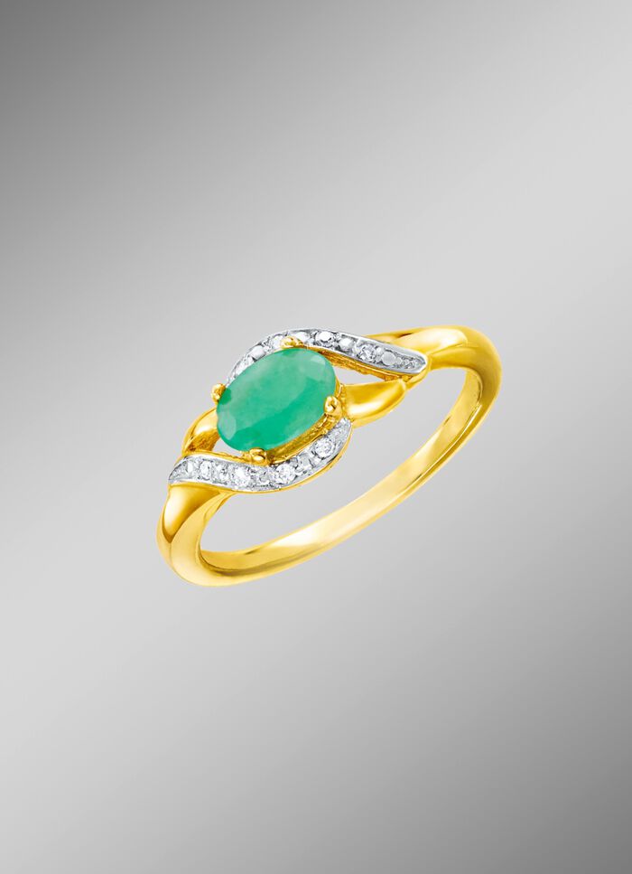 Damesring met smaragd en diamanten 