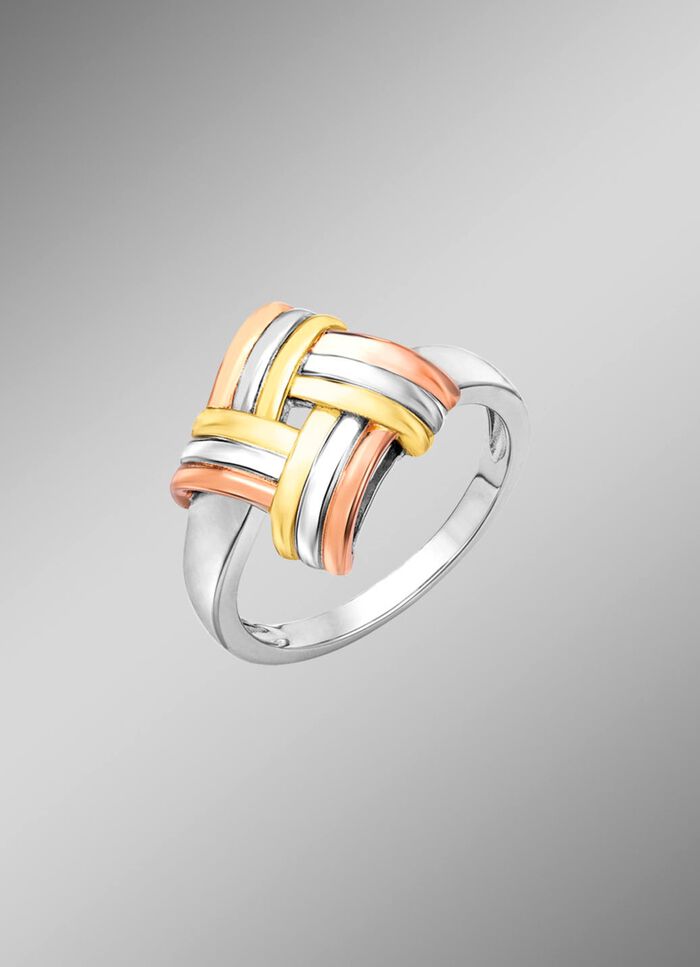 Modieuze knoop damesring in driekleur 