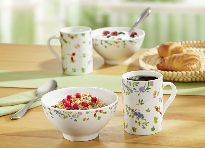 Millefiori porseleinen servies gemaakt van hoogwaardig wit porselein 