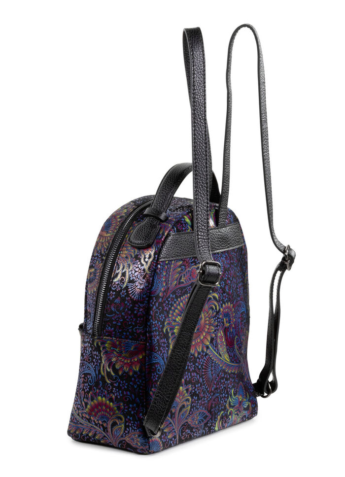 Laurina-rugzak van bedrukt kalfsleer ZWART-MEERKLEURIG