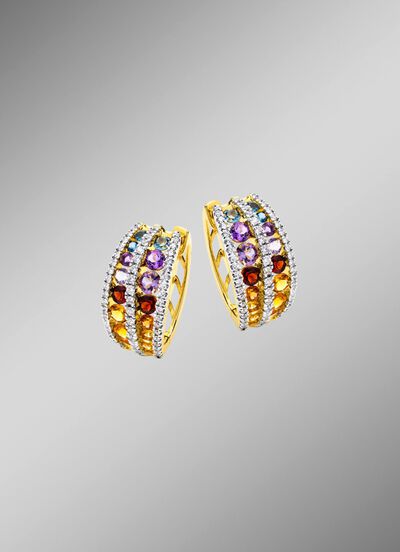 Multicolor creolen met edelstenen en diamanten 