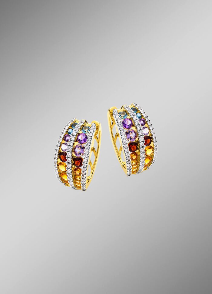 Multicolor creolen met edelstenen en diamanten 