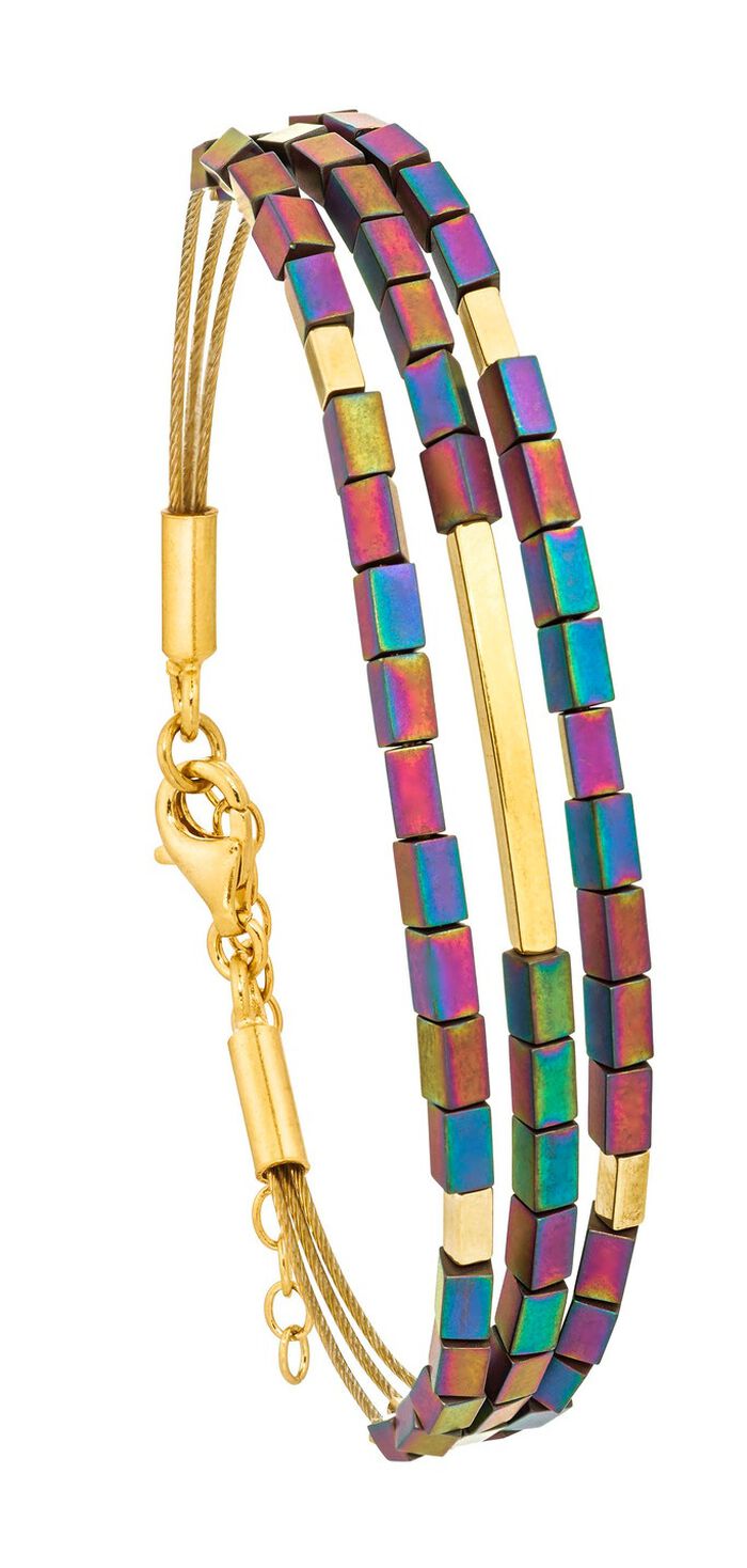 3-rijige armband met echt kleurrijk hematiet 