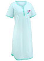 Twee-pack nachthemden, knielang met knoopsluiting en korte mouwen 