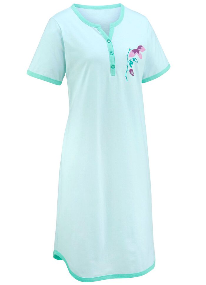 Twee-pack nachthemden, knielang met knoopsluiting en korte mouwen 