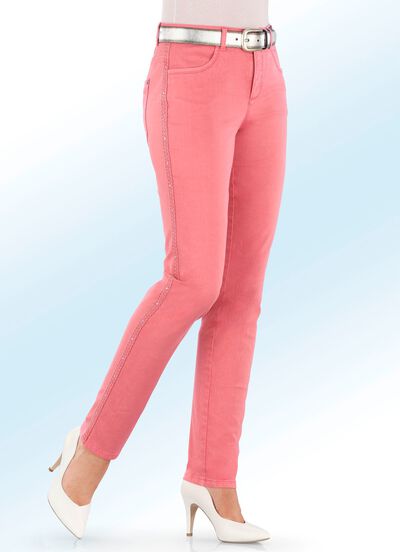 Luxe jeans met sierband en strass-steentjes 