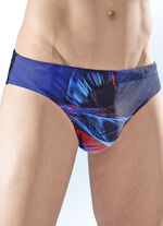Zwembroek in de vorm van een slip met een kleurrijk printdessin 