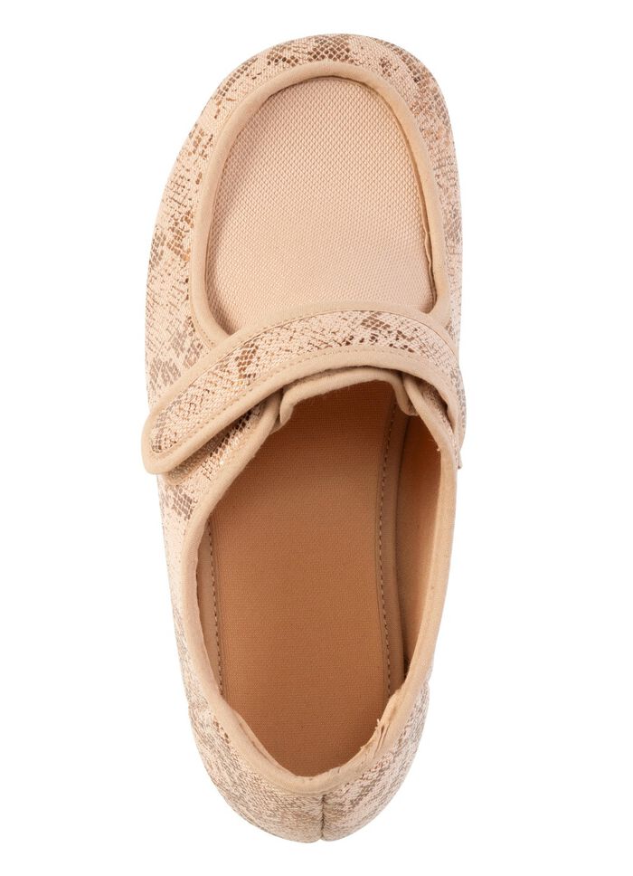 ELENA EDEN pantoffels gemaakt van gedeeltelijk glanzend bedrukt textielmateriaal BEIGE