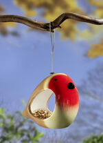 Handgeschilderde keramische vogelvoederbak ROOD