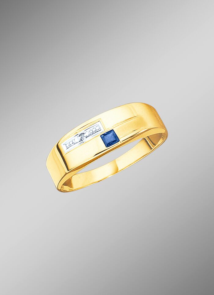 Damesring in bicolor met diamant en echte blauwe saffier 