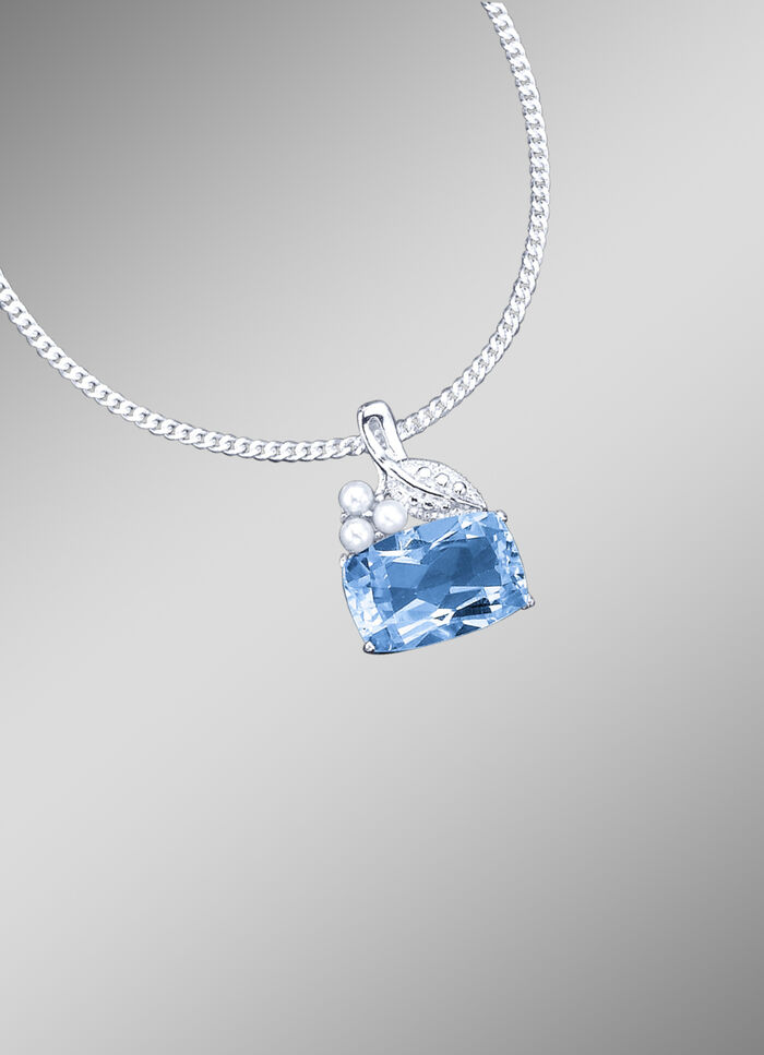 Kettinghanger met pantserketting, echte blauwe topaas en zoetwaterparels 