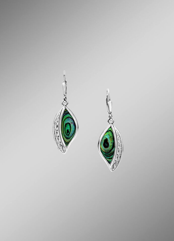 Elegante zilveren oorbellen met echte abalone parelmoer 