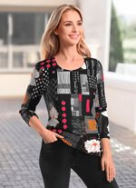 Shirt met een levendig all-over design ZWART-ECRU