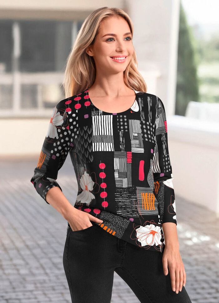 Shirt met een levendig all-over design ZWART-ECRU