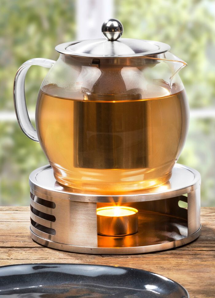 Theeservies met roestvrijstalen warmer 