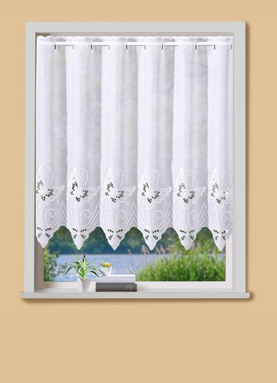 Hoogwaardige korte vitrage met plauener kant 