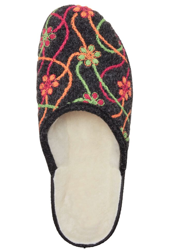 Warme damespantoffels, met nieuwe wol ANTRACIET-MEERKLEURIG