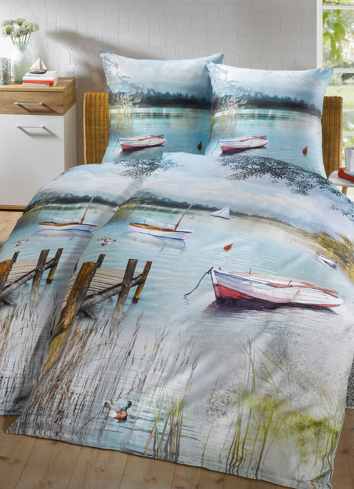 Digitaal bedrukte beddengoedset met een meerlandschap 