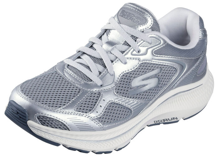 SKECHERS veterschoenen van metallic leer ZILVERGRIJS