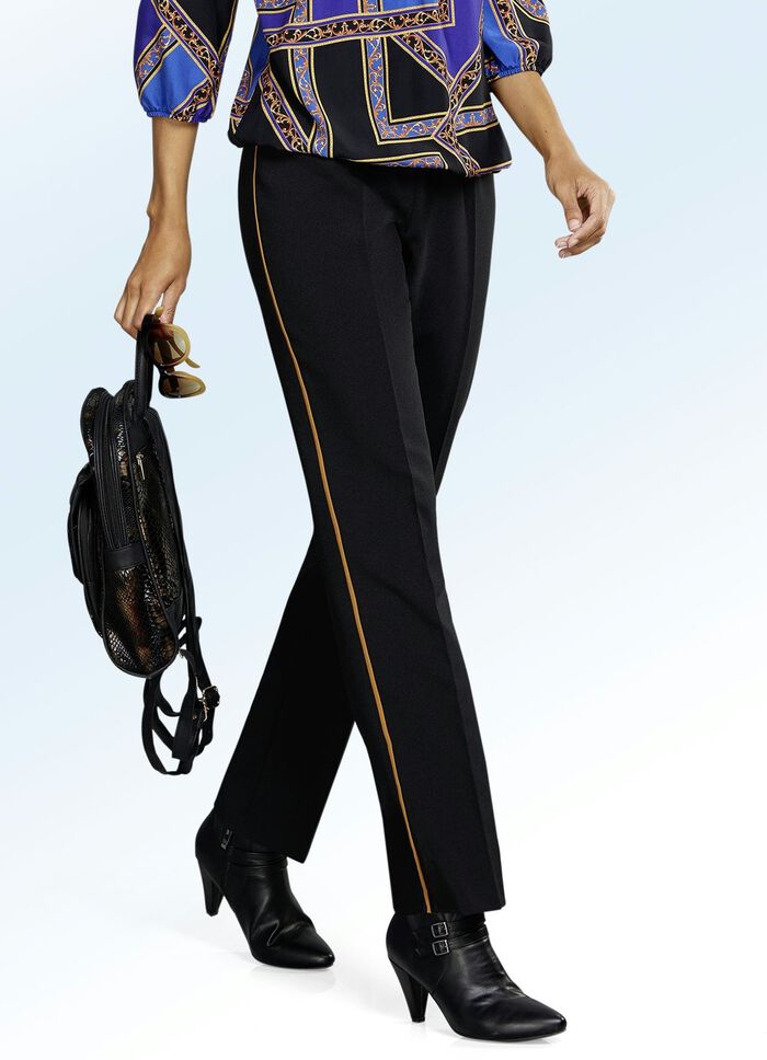 Broek met trendy contrasterende sierbiezen 