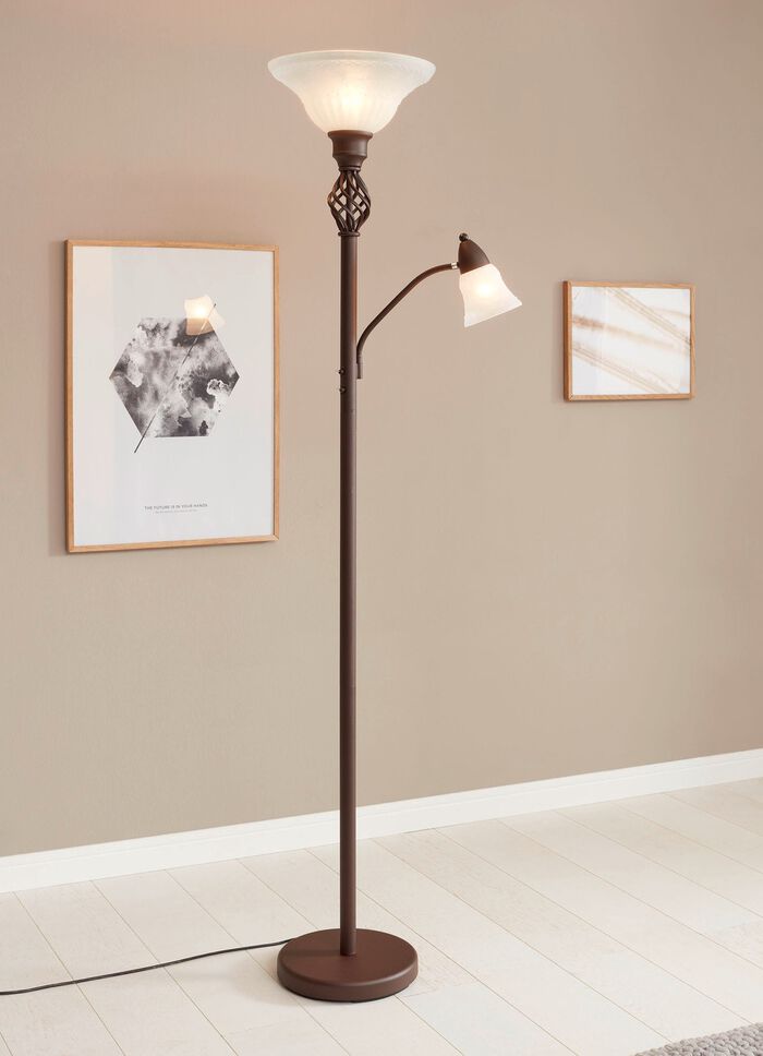 Metalen vloerlamp met glazen kappen 