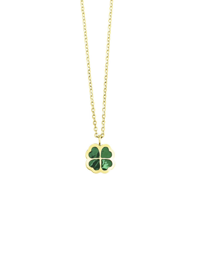 Geluksbrenger – klavertjevier hanger met echte malachiet 