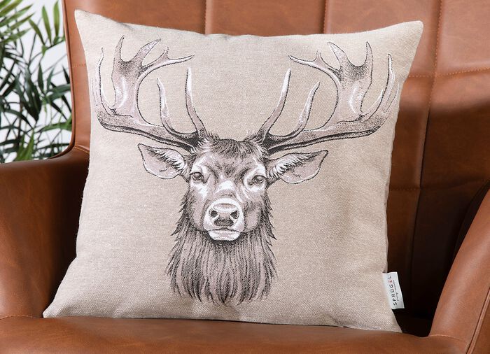 Kussensloop met hertenkopmotief 
