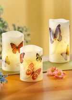 LED-kaarsen van echte was met veervlindermotief, set van 3 